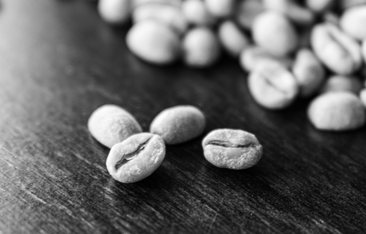 close up of green coffee beans